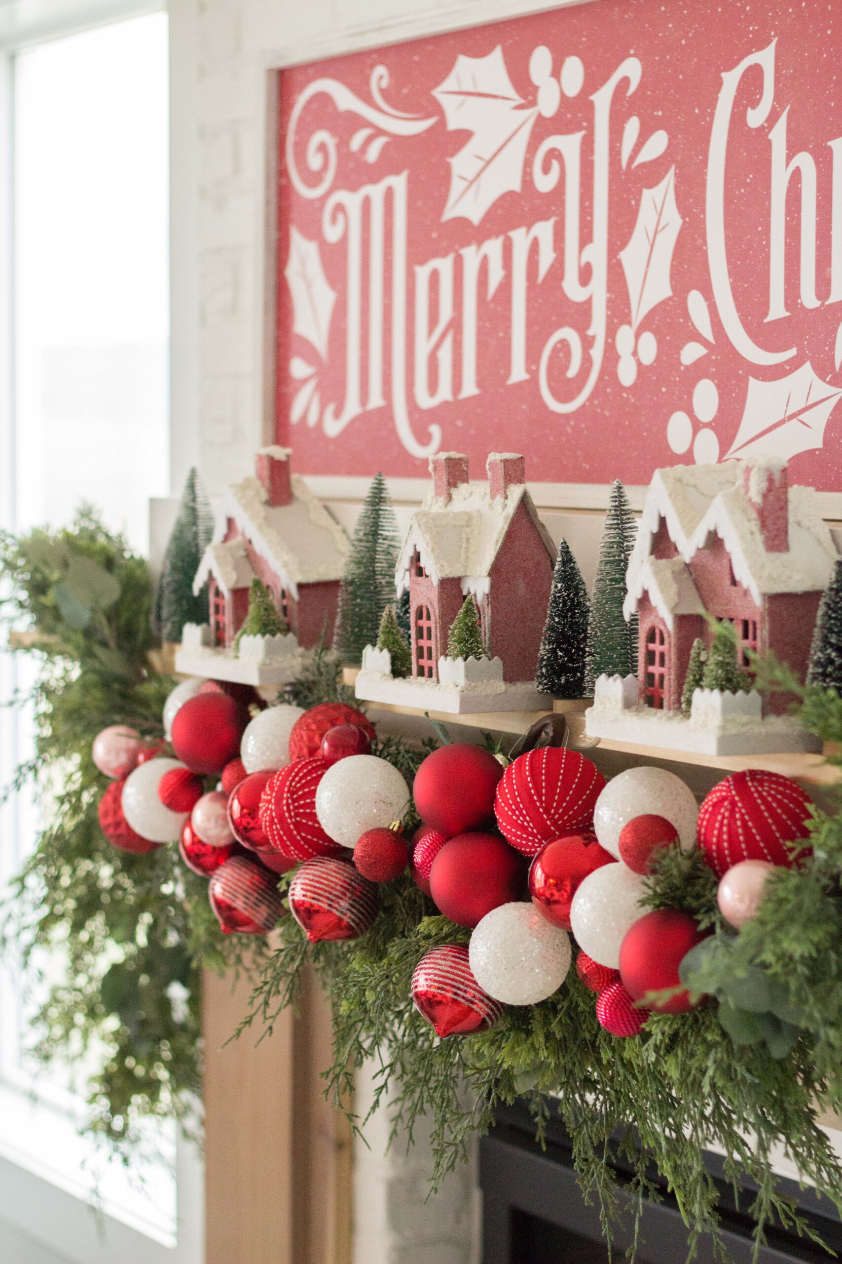 Red and White Christmas Mantel - Handmade Farmhouse